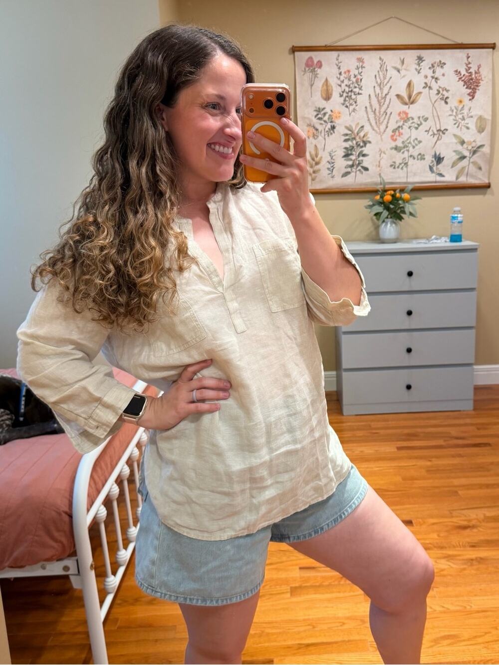 Chico's Cream V-Neck Linen Tunic with Chest Pockets 2 Large